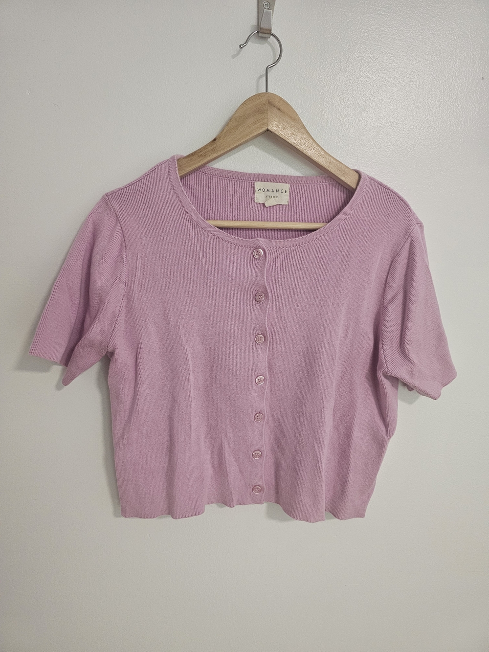 Womance Pink Short-Sleeve Button Front Knit Cardigan Size Medium 100% Cotton